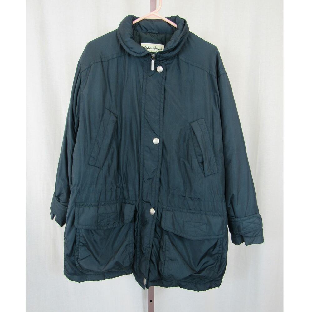Eddie Bauer Women's Medium Dark Teal Goose Down Feather Coat Adjustable *flawed*
